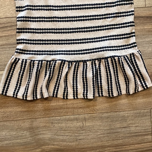 Free People Women's Eyelet Stripe Peplum Top in black and beige stripes - Picture 2 of 7